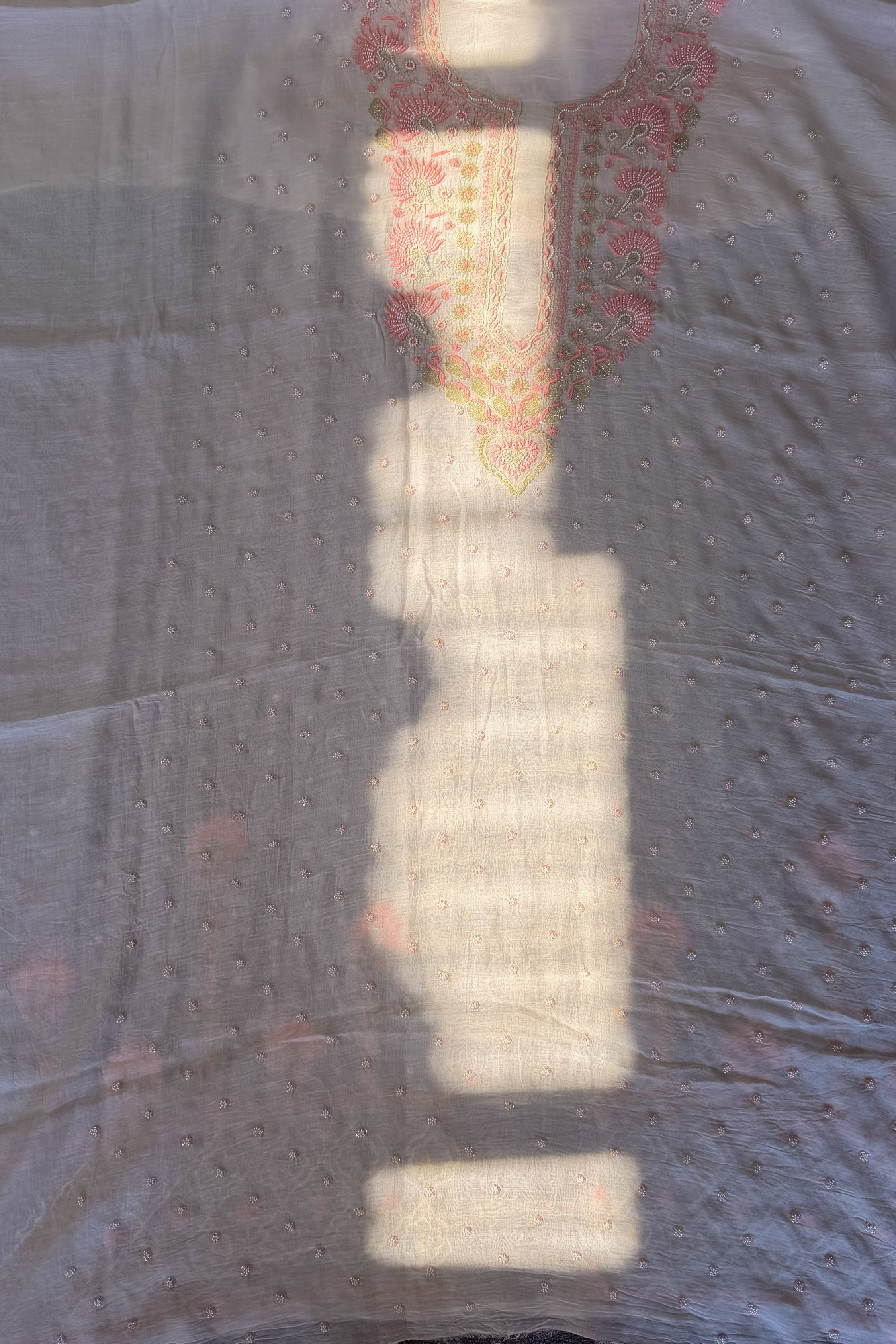 Arsh Handcrafted Mul Chanderi Unstitched Chikankari Kurti and Dupatta set - arshchikan