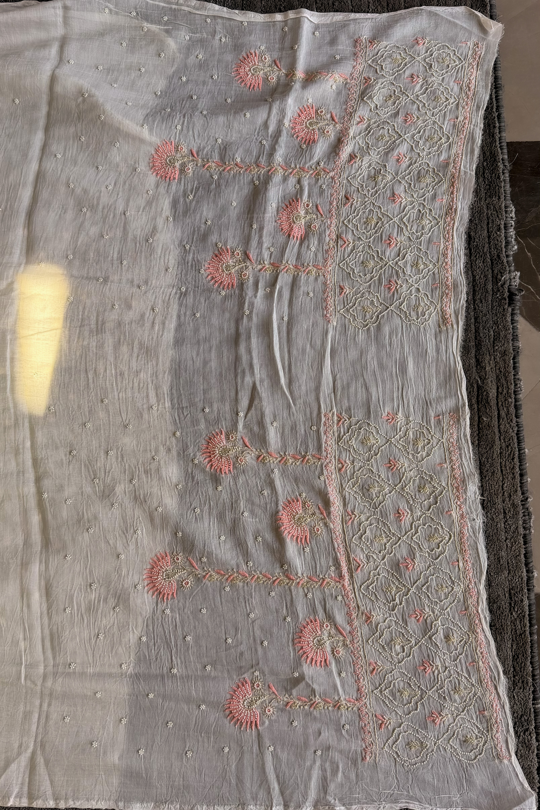 Arsh Handcrafted Mul Chanderi Unstitched Chikankari Kurti and Dupatta set - arshchikan