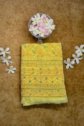 Arsh Handcrafted Yellow Georgette Unstitched Chikankari Suit Set - arshchikan