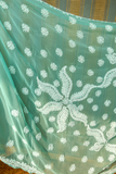 Arsh Handcrafted Semi Georgette Heavy Palla Turquoise Chikan Embroidered Saree - arshchikan