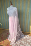Arsh Handcrafted Semi Georgette Heavy Palla Pink Chikan Embroidered Saree
