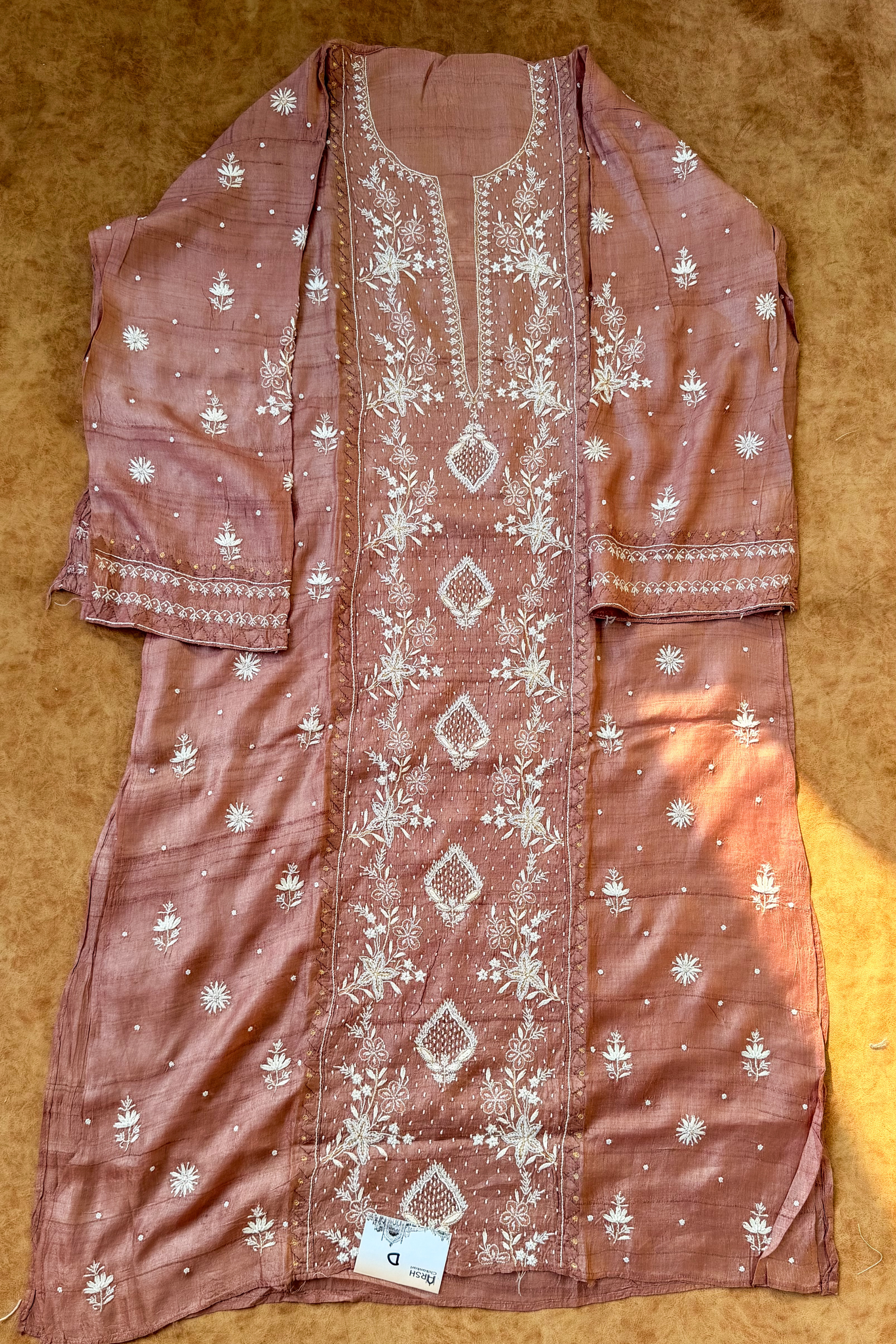 Arsh Handcrafted Chanderi Silk Kurti and Dupatta Semi Stitched Set - arshchikan