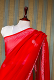 Arsh Handcrafted Semi Georgette Heavy Palla Red Chikan Embroidered Saree