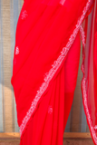 Arsh Handcrafted Semi Georgette Heavy Palla Red Chikan Embroidered Saree