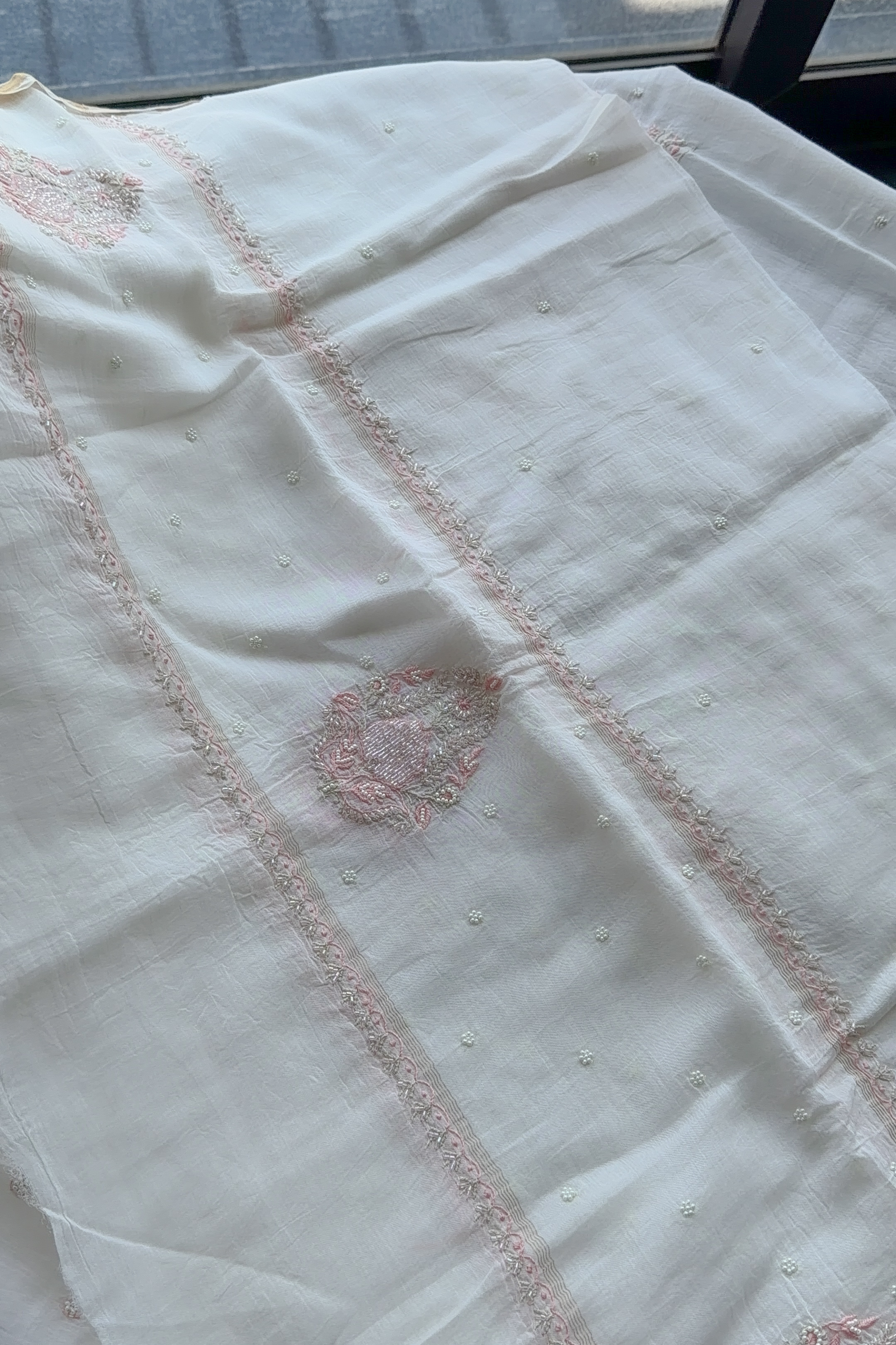 Arsh Handcrafted Mul Chanderi Unstitched Chikankari Kurti and Dupatta set - arshchikan