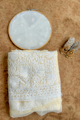 Arsh Handcrafted Beige Georgette Chikankari 3pc Suit Set