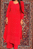 Arsh Handcrafted Kurta, Dupatta and Plazzo Set dyed in Red Colour