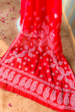 Arsh Handcrafted Semi Georgette Heavy Palla Red Chikan Embroidered Saree