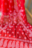 Arsh Handcrafted Semi Georgette Heavy Palla Red Chikan Embroidered Saree
