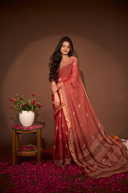 Arsh Hand Crafted Pure Tissue Banarasi Chikankari Saree