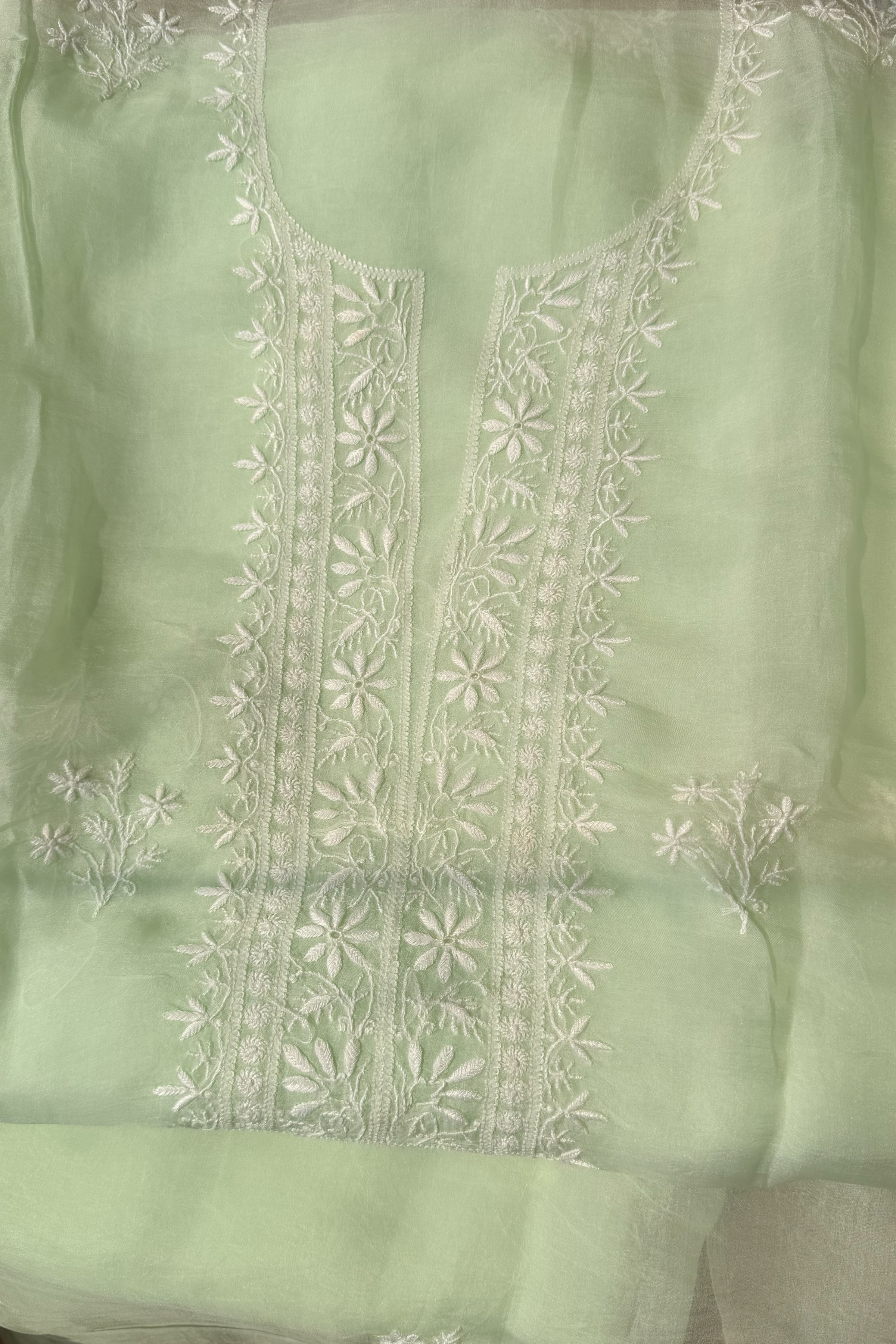 Arsh Handcrafted Mint Green Pure Organza Kurta and Dupatta set - arshchikan