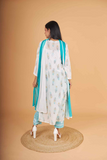Arsh Handcrafted MulMul Cotton 3pc Kurti, Pant and Dupatta Chikankari Set - arshchikan