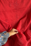 Arsh Hand Embroidered Mul Chanderi Red Chikankari 3pc Suit Set