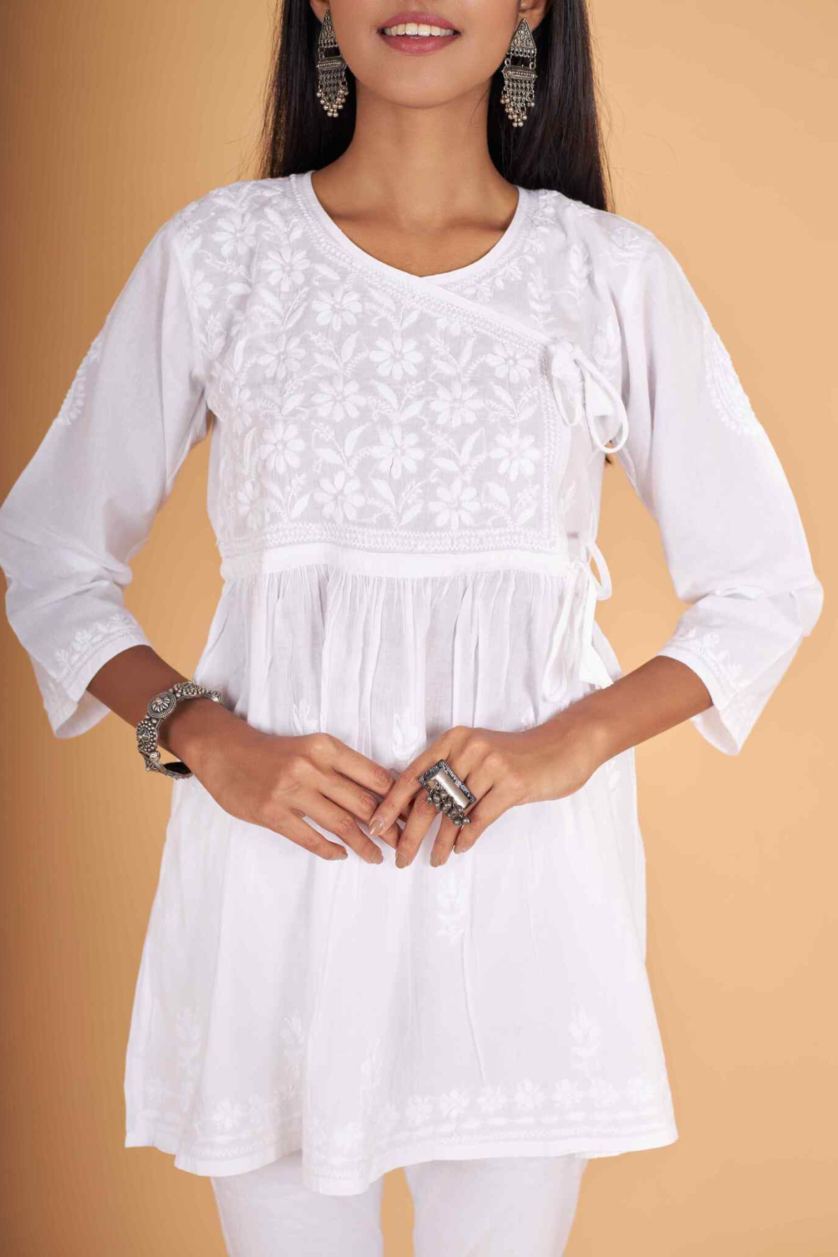 Arsh Handcrafted Pure Cotton Short Angarkha Chikan Top - arshchikan