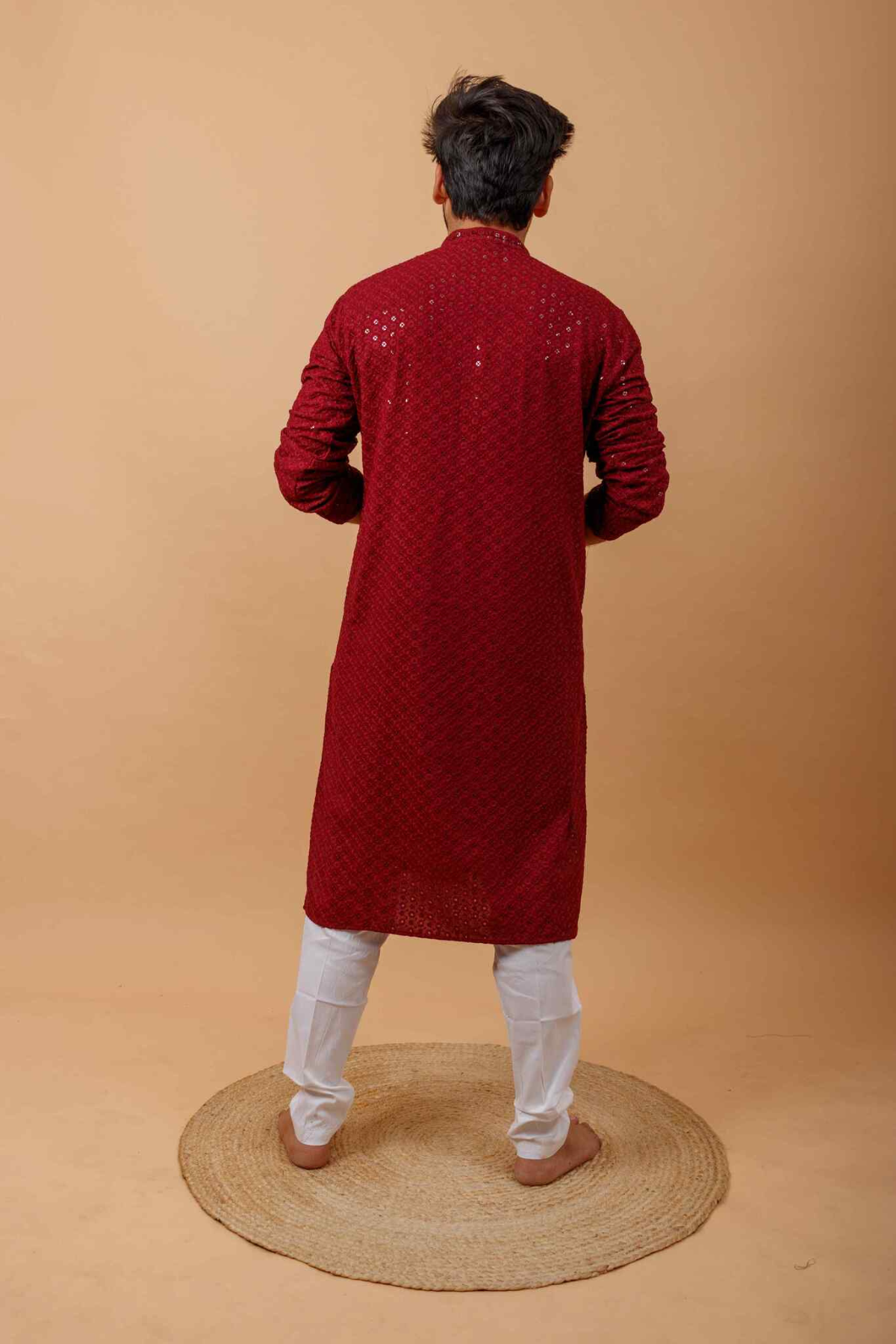 Arsh Maroon All Over Embroidered With Sequins Men's Kurta - arshchikan