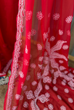 Arsh Handcrafted Semi Georgette Heavy Palla Red Chikan Embroidered Saree