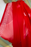 Arsh Handcrafted Semi Georgette Heavy Palla Red Chikan Embroidered Saree