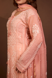 Arsh Handcrafted Mul Chanderi Peach Kalidar Kurti and Dupatta Semi Stitched Set