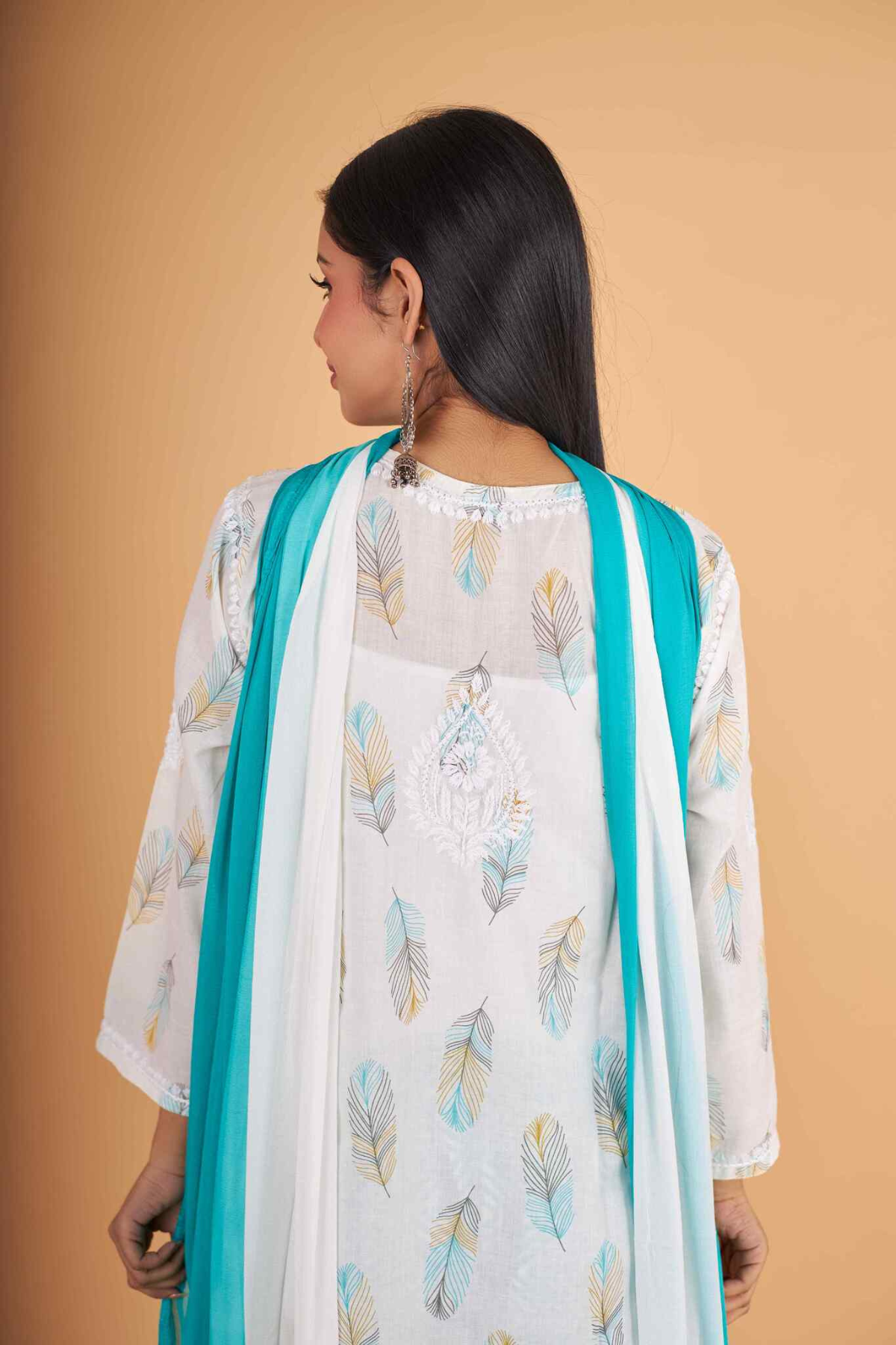 Arsh Handcrafted MulMul Cotton 3pc Kurti, Pant and Dupatta Chikankari Set - arshchikan