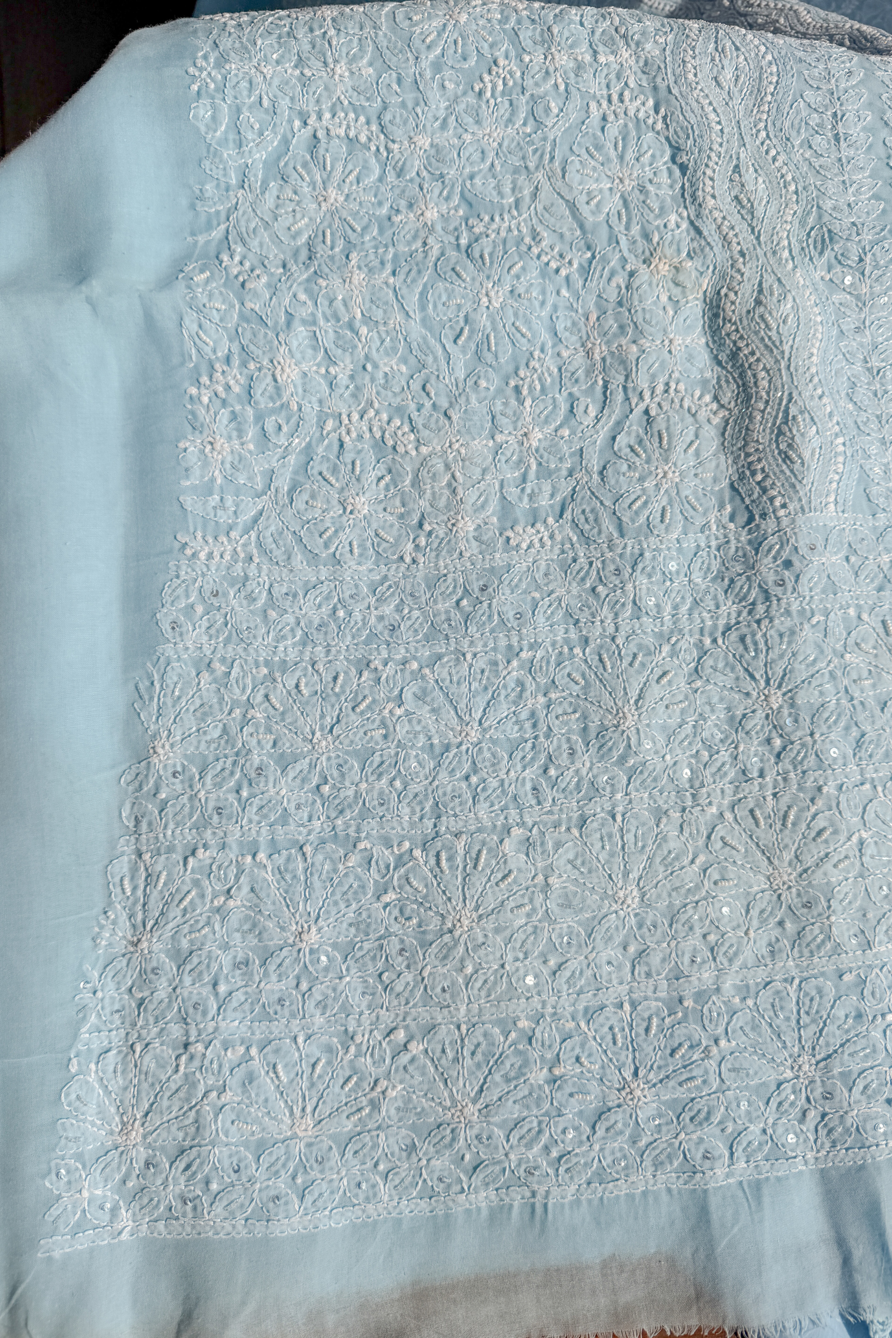 Arsh Handcrafted Blue Cotton Unstitched Chikankari 3pc Suit - arshchikan