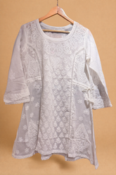 Arsh Handcrafted White Hand Embroidered Chikankari A-Line Top