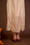 Arsh Handcrafted Mul Chanderi Beige Kurti and Dupatta Semi Stitched Set