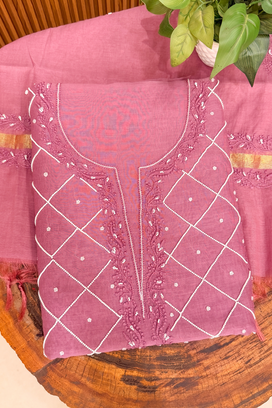 Arsh Hand Embroidered Mul Chanderi Unstitched Chikankari 3pc Suit Set