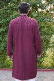 Arsh Maroon All Over Embroidered With Sequins Men's Kurta - arshchikan
