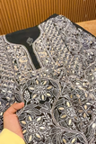 Arsh Handcrafted Black Semi Georgette Unstitched Gota Patti Chikankari 3pc Suit - arshchikan