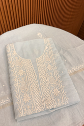 Arsh Handcrafted Mul Chanderi Unstitched Chikankari Kurti and Dupatta set