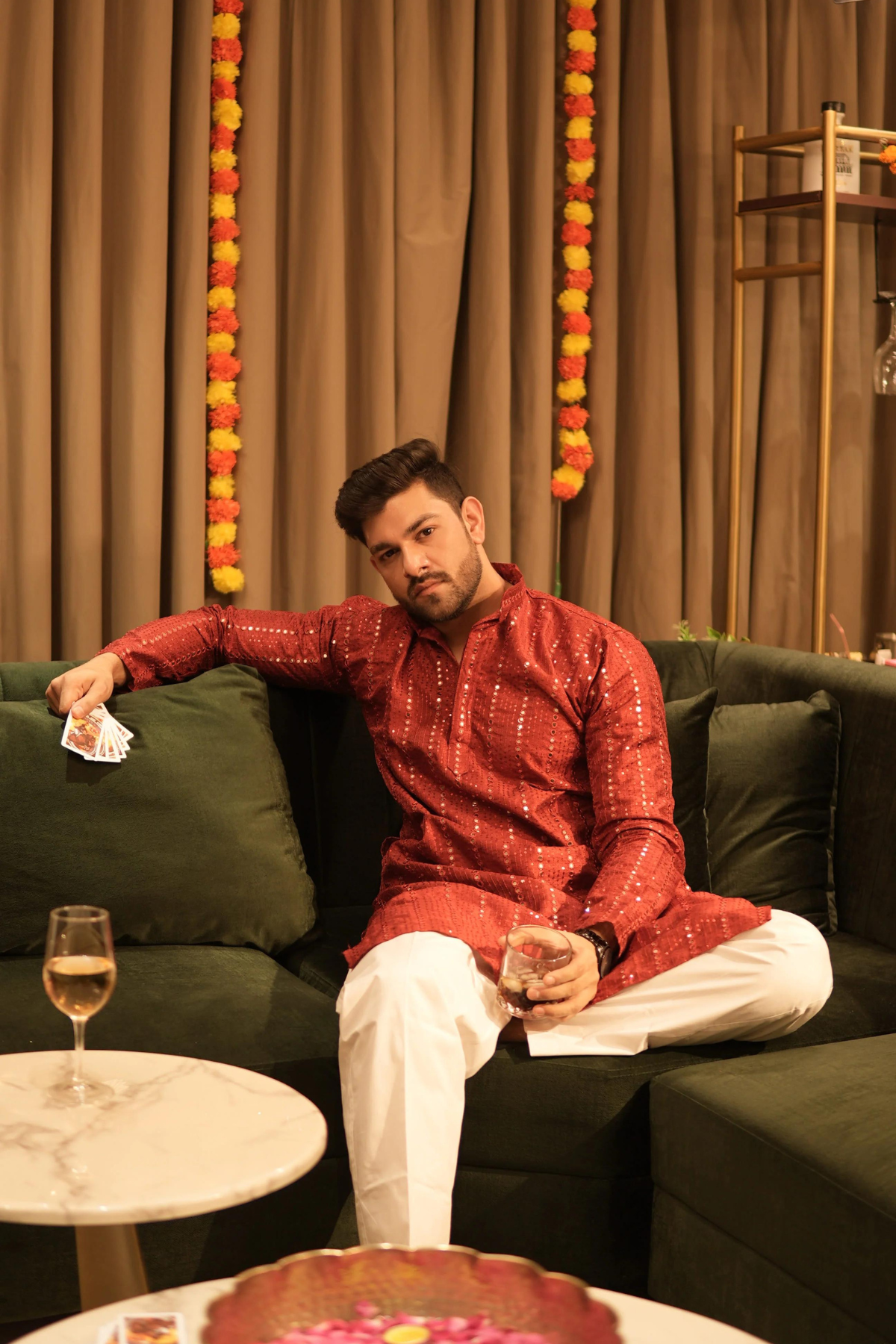 Arsh Maroon Red All Over Embroidered With Mirror Work Men's Kurta - arshchikan