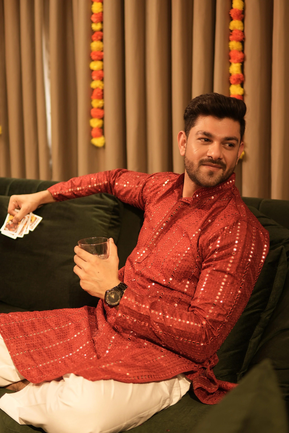 Arsh Maroon Red All Over Embroidered With Mirror Work Men's Kurta - arshchikan