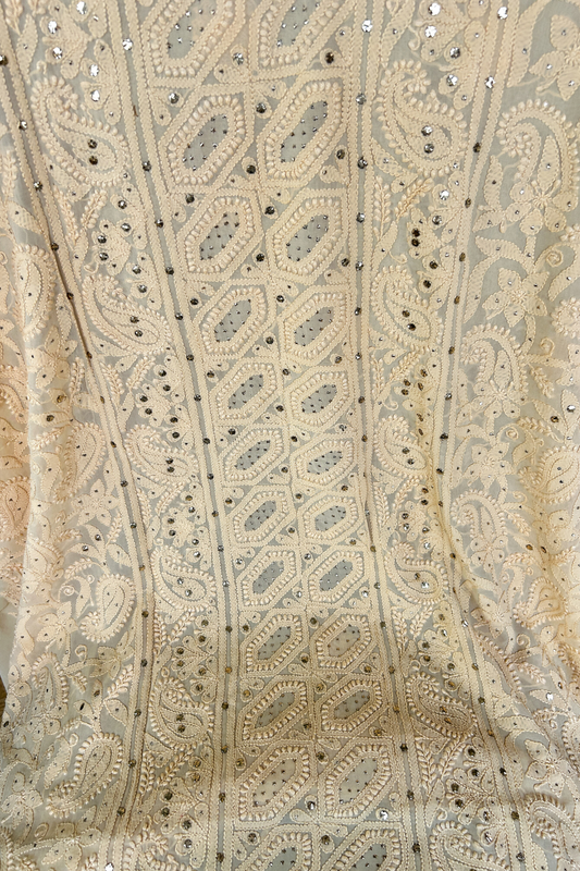 Arsh Handcrafted Pure Viscose Georgette Fawn Unstitched Chikankari Kurti Piece.