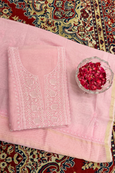 Arsh HandCrafted Mul Chanderi Unstitched Chikankari Kurti and Dupatta set