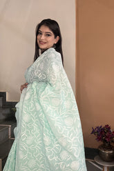 Arsh Handcrafted Georgette All Over Chikan Tepchi Embroidered Saree - arshchikan