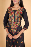 Arsh Handcrafted Multi on Black Pure Cotton Kurti - arshchikan