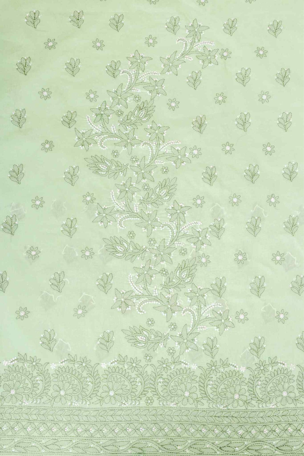 Arsh Handcrafted Olive Green Cotton Unstitched Chikankari 3pc Suit - arshchikan