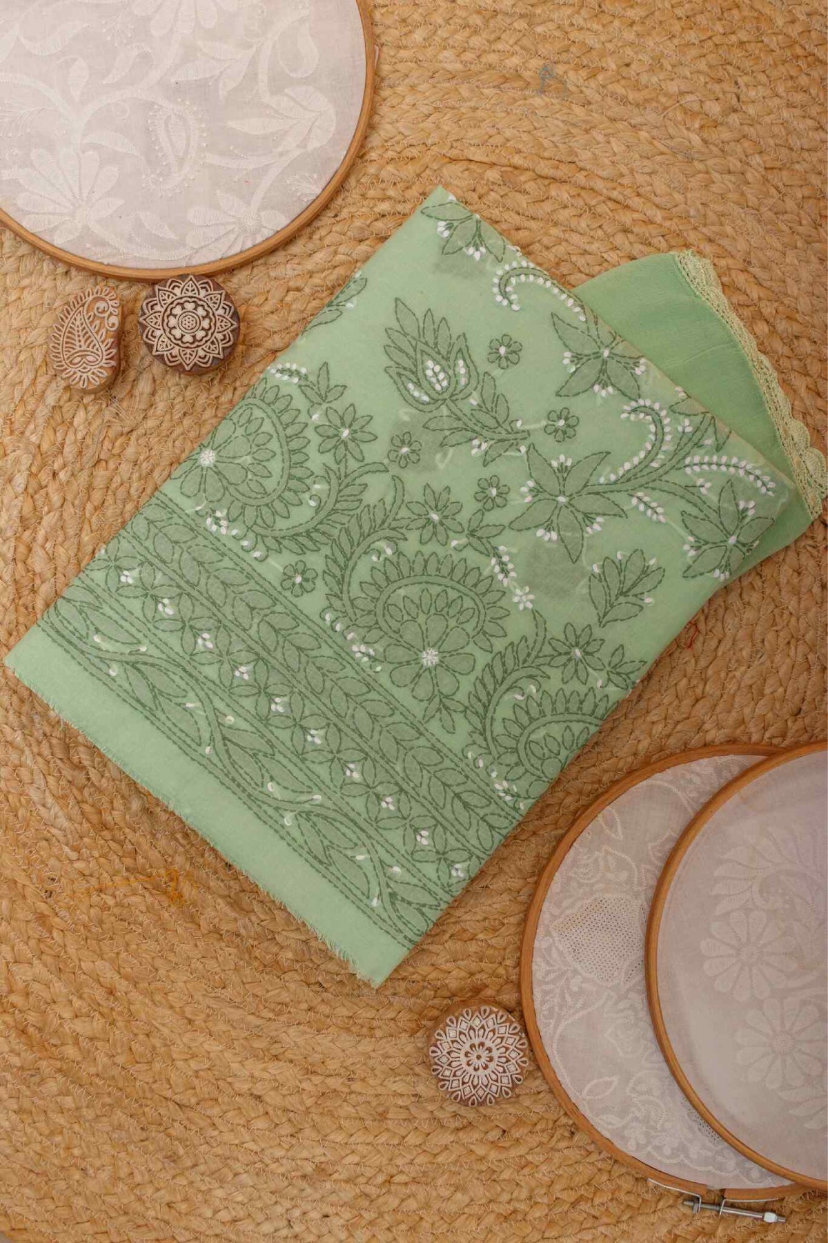 Arsh Handcrafted Olive Green Cotton Unstitched Chikankari 3pc Suit - arshchikan