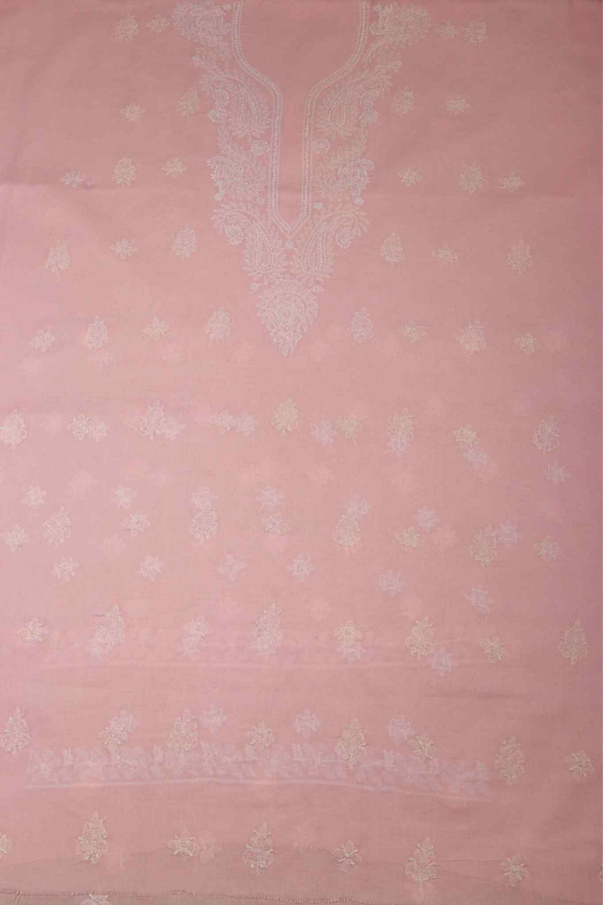 Arsh Handcrafted Pastel Peach Cotton Unstitched Chikankari 3pc Suit - arshchikan