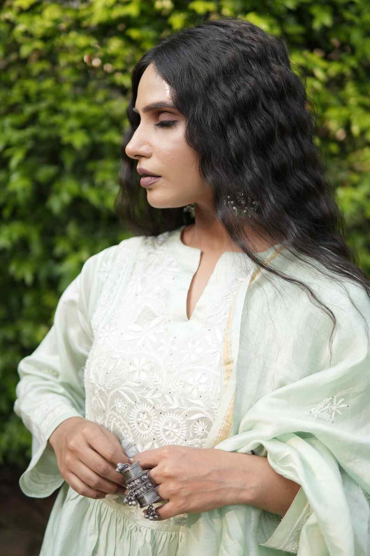 Arsh Handcrafted Pure Chanderi Semi Stitched Gown and Dupatta Set - arshchikan