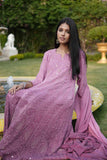 Arsh Handcrafted Pure Viscose Georgette Semi Stitched Yog Neck Anarkali Dupatta Set - arshchikan