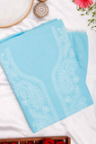 Arsh Handcrafted Sky Blue Cotton Unstitched Chikankari 3pc Suit Set - arshchikan