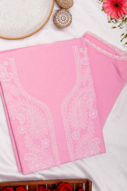 Arsh Handcrafted Onion Pink Cotton Unstitched Chikankari 3pc Suit - arshchikan