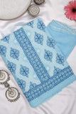 Arsh Handcrafted Sky Blue Cotton Unstitched 3pc Suit - arshchikan