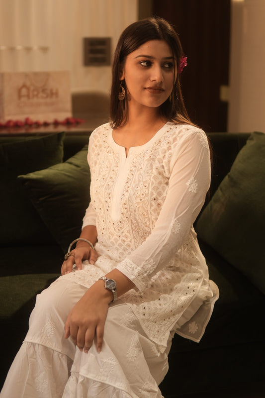 Arsh Handcrafted White Pure Viscose Georgette Top