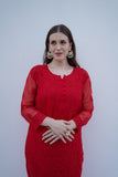 Arsh Handcrafted Red Semi Georgette Chikan Kurti