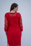 Arsh Handcrafted Red Semi Georgette Chikan Kurti