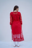 Arsh Handcrafted Red Semi Georgette Chikan Kurti