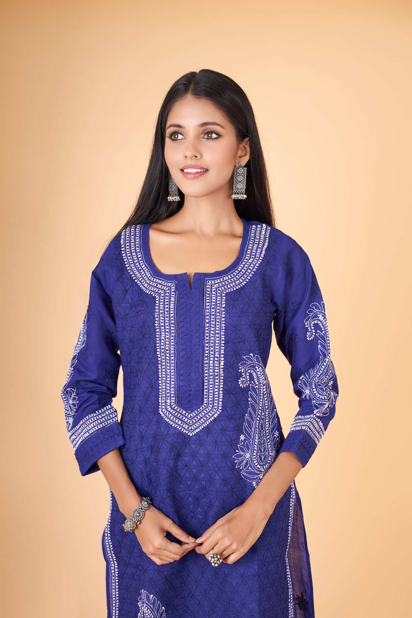 Arsh Handcrafted 2 Boota Front Jaal Pure Cotton Kurti - arshchikan