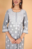 Arsh Handcrafted Kurti And Plazzo 2 pc Chikankari Set in Steel Grey Colour - arshchikan
